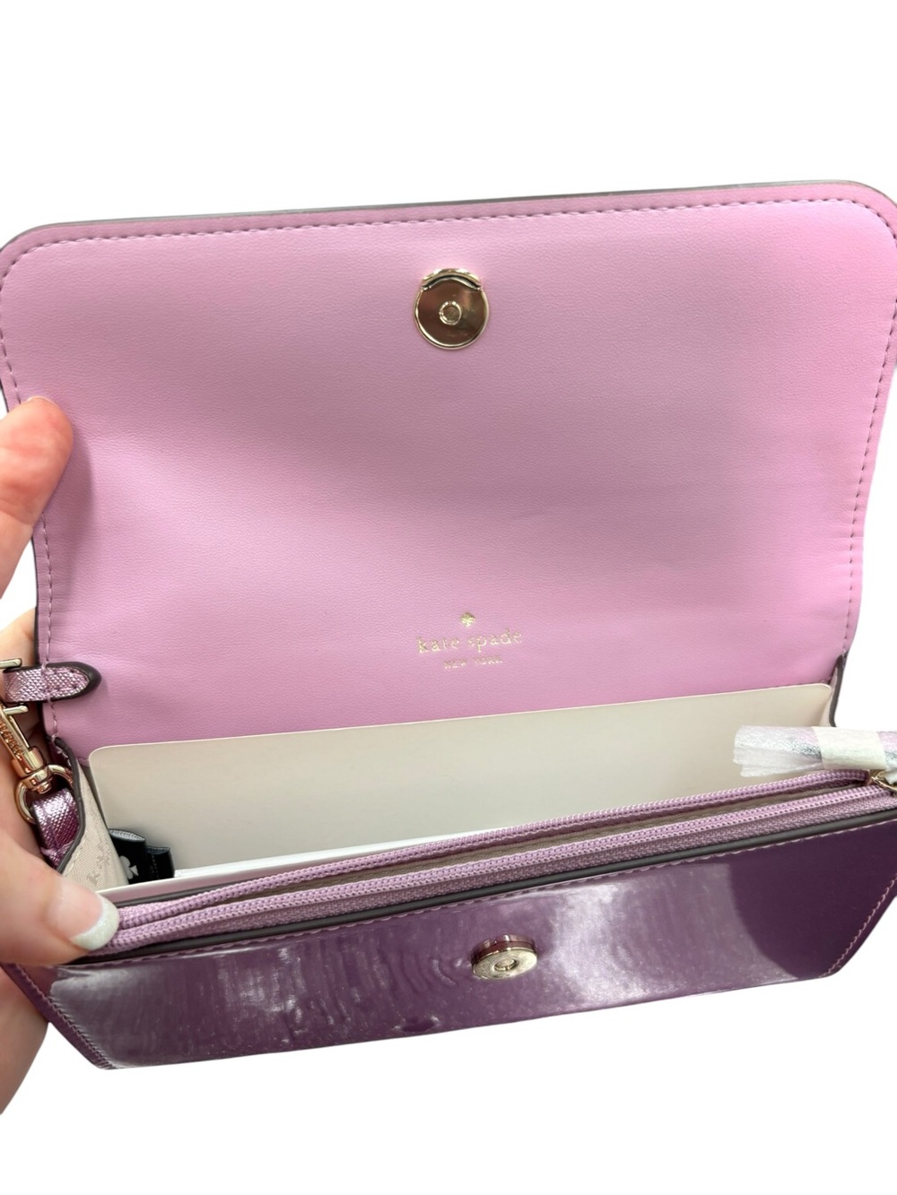Kate Spade New York Metallic Pink Patent Clutch Wristlet + Gift Box - Picture 4 of 8